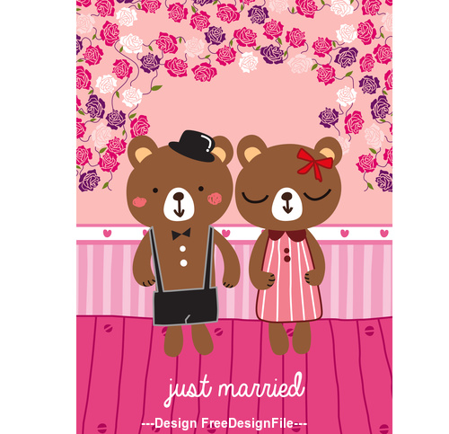 bear just married cartoon doodle vector