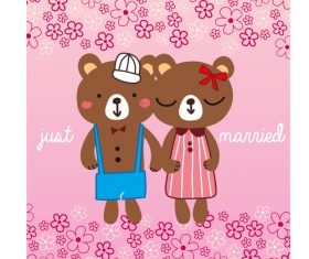 bear rose just married cartoon doodle vector