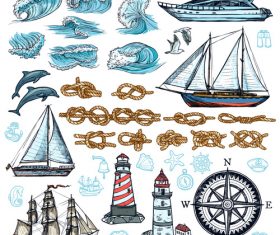 big sketch marine set vector