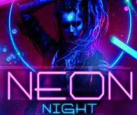 neon night party flyer psd template