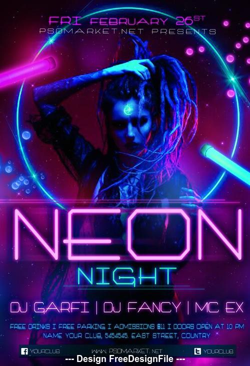 neon night party flyer psd template