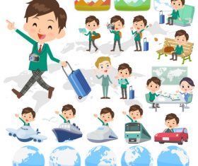 school boy Green Blazer travel vector