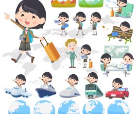 school girl Brown Blazer travel vector