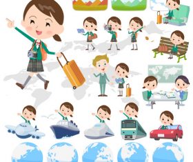 school girl Green Blazer travel vector