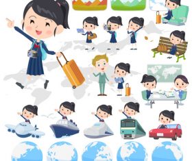 school girl Sailor suit travel vector
