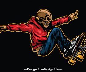 skull riding skateboard vector