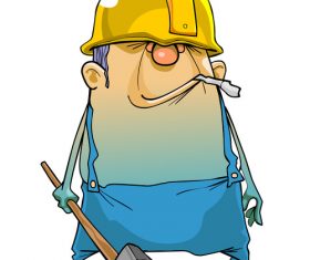 vector Cartoon man working in a helmet and with a hammer
