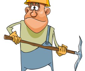 vector Cartoon man working in a helmet and with pick
