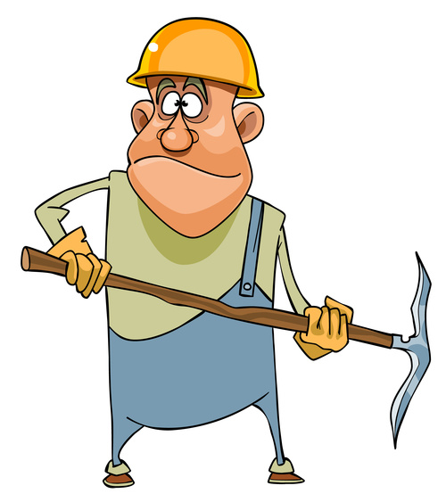 vector Cartoon man working in a helmet and with pick