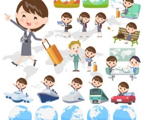 vector Gray suit business woman travel