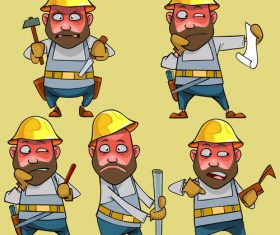 vector cartoon disgruntled worker in the helmet in various poses