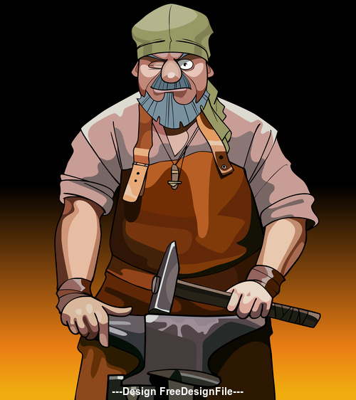 vector cartoon male blacksmith worker with hammer