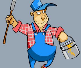 vector cartoon male house painter worker in uniform