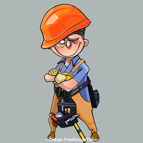 vector cartoon man in helmet and working clothes with tools standing with  crossed arms free download
