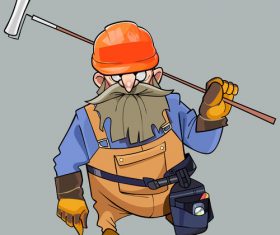 vector cartoon of a bearded man in helmet and working clothes with the tools