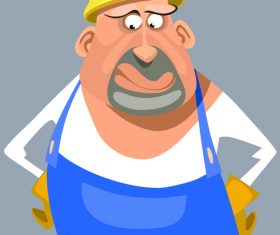 vector cartoon puzzled man in overalls and a helmet