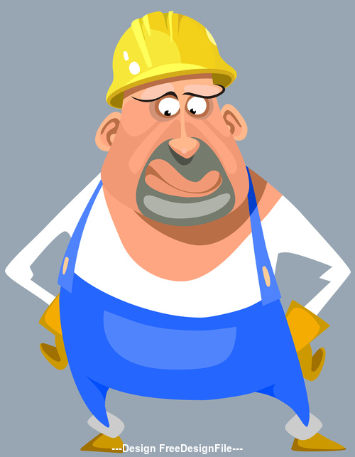vector cartoon puzzled man in overalls and a helmet