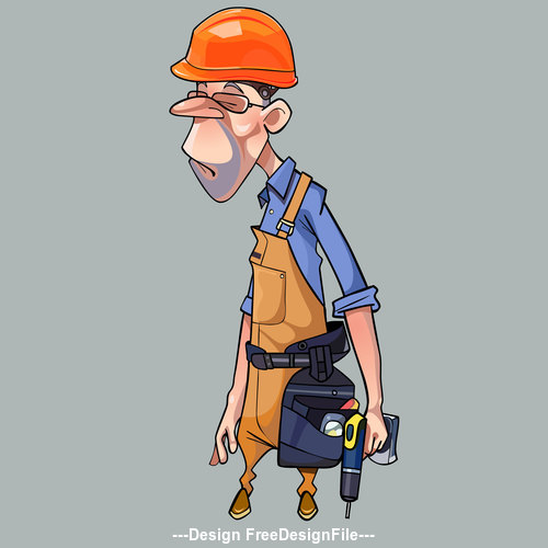 vector cartoon sad man in helmet and working clothes with tools free  download