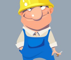 vector cartoon smiling man worker in helmet
