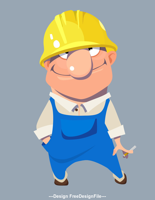 vector cartoon smiling man worker in helmet