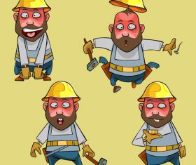 vector cartoon surprised worker in the helmet in various poses