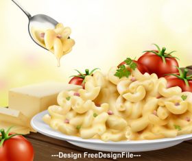 3d tomato and macaroni advertising illustration vector