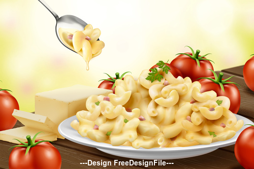 3d tomato and macaroni advertising illustration vector