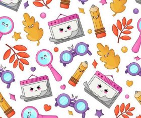 Autumn leaves and back to school seamless pattern vector