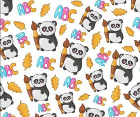 Autumn leaves ans panda seamless pattern vector