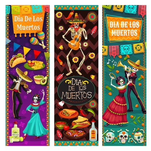 Banner cartoon Mexico dead day celebration vector