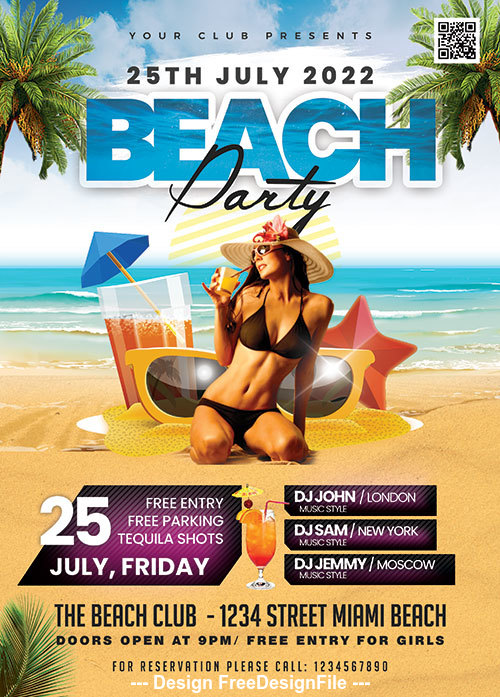 Beach Party Poster with flyer psd template