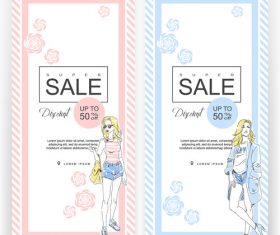 Business card drawn fashion elegant girl in stylish clothes vector