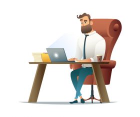 Business people office at computer vector illustration