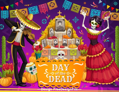 Cartoon Mexico dead day celebration vector