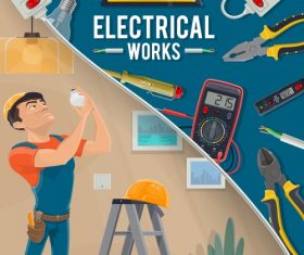 Cartoon banner Electrician professional vector
