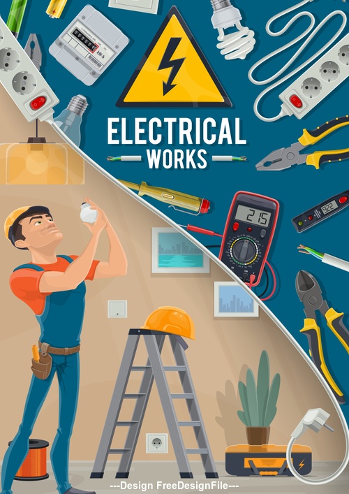 Cartoon banner Electrician professional vector