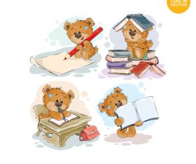 Cartoon bear reading book vector