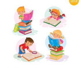 Cartoon children reading books vector