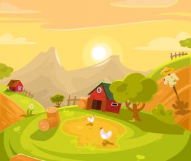 Cartoon farm landscape vector
