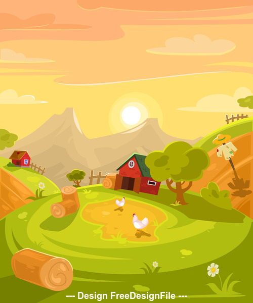 Cartoon farm landscape vector