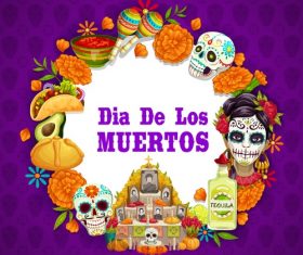 Cartoon mexico dead day celebration background vector