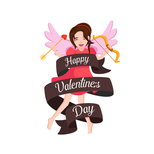 Cartoon romantic valentinen day girl vector