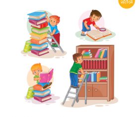 Children sorting books cartoon vector