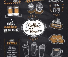 Coffee time chalk multi menu vector