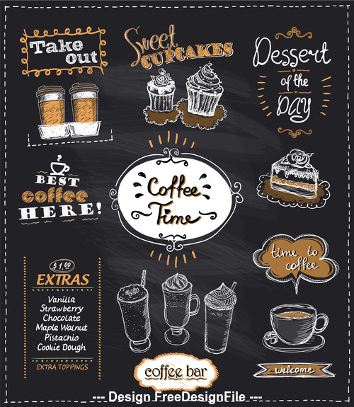 Coffee time chalk multi menu vector