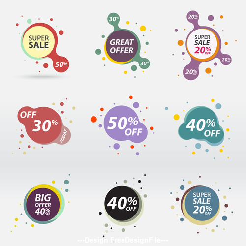Creative variety of color sale labels vector