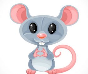 Cute cartoon toy gray rat fold a heart out of her fingers isolated on white background vector