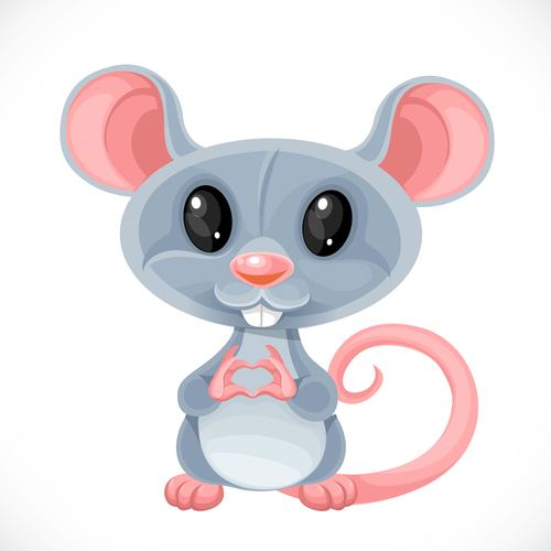 Cute cartoon toy gray rat fold a heart out of her fingers isolated on white  background vector free download