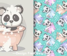 Cute panda greeting card seamless pattern cartoon vector