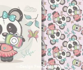 Cute panda seamless pattern cartoon vector